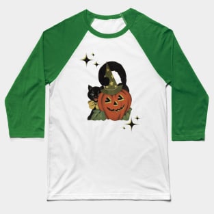 Vintage Black Cat Halloween Baseball T-Shirt